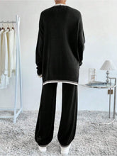 Side Slit Contrast Trim Round Neck Top and Pants Sweater Set OutfitFlow